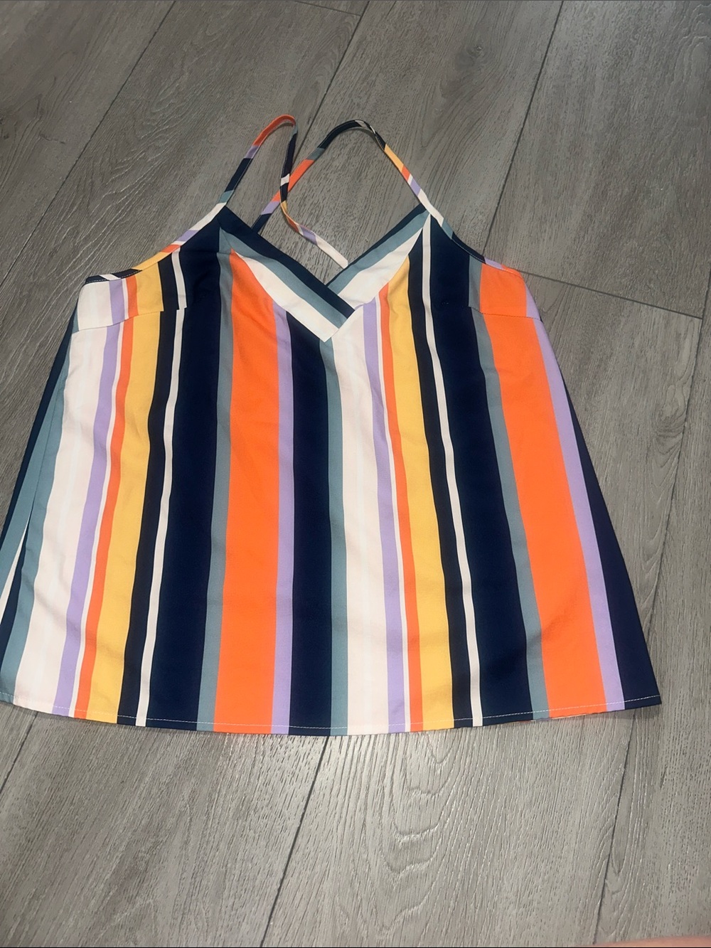 Striped Multicolor V-Neck Cami Top size Large